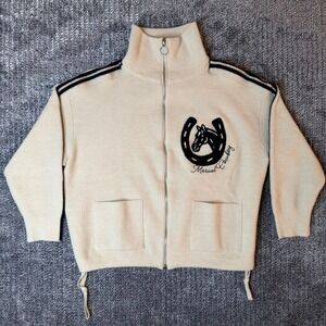 Rodeo Quincy Marvel Cowboy Zip Up Sweater Cream Western Horseshoe Knit Medium